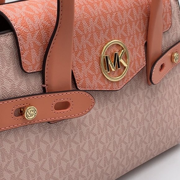 Michael Kors Carmen Medium Color-Block Logo Satchel Crossbody Sherbert Multi - Picture 16 of 16